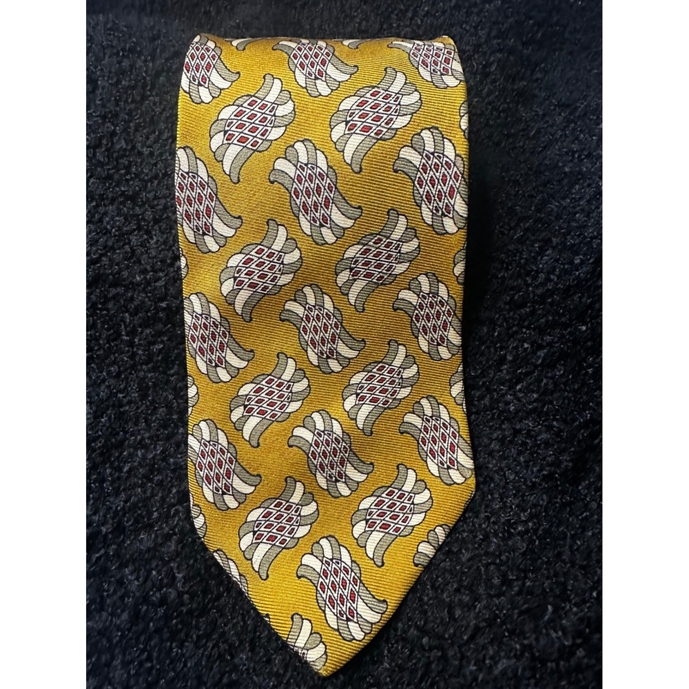 Vintage BOSS Hugo Boss Silk‎ Mens Tie Yellow Paisley Pattern Made in Italy